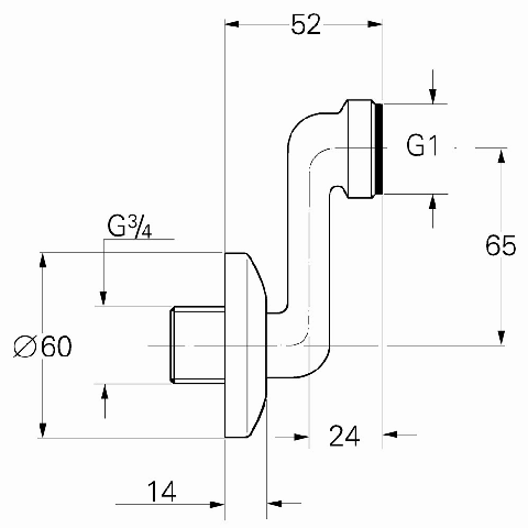 Grohe S-Anschluss 12482 Verstellbarkeit 65mm 3/4"x1" chrom