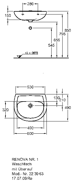Keramag Waschtisch Renova Nr.1 223063 600x490mm