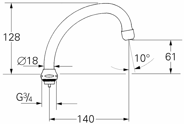 Grohe Rohrauslauf 13076 Ausladung 140mm schwenkbar m. Anschlag chrom