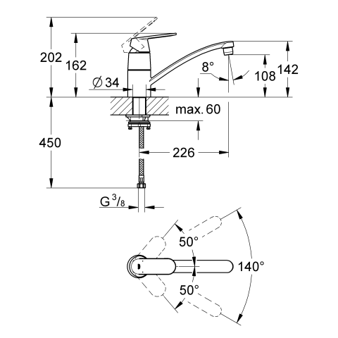 Grohe Einhand-Spültisch-Batterie Eurosmart C 31170 fl. Auslauf Vor-Fenster-Montage chrom
