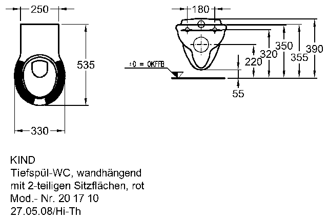 Keramag Tiefspül-WC Kind 201710, 6L wandh. Abgang waagr., Sitzflächen ro