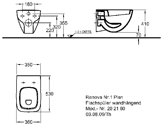 Keramag Flachspül-WC Renova Nr. 1 Plan 202160 wandhängend