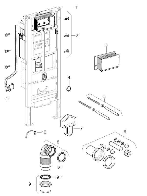 Geberit Duofix Wand-WC 112 cm mit UP-Spülkasten UP320, 8 cm höhenverstellbar