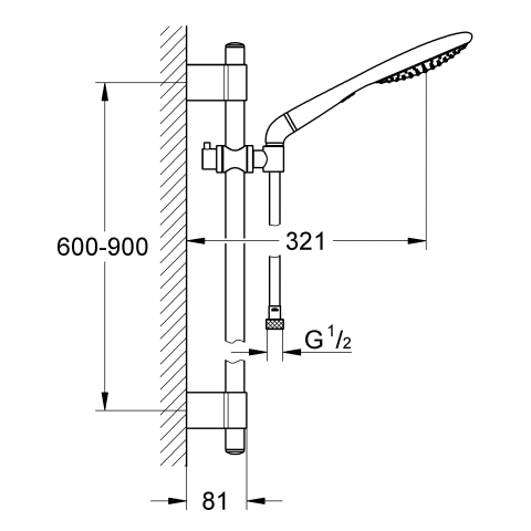 GROHE Brausegrt. Rainshower Solo 27273 EasyFix 900mm Wandhalter Metall