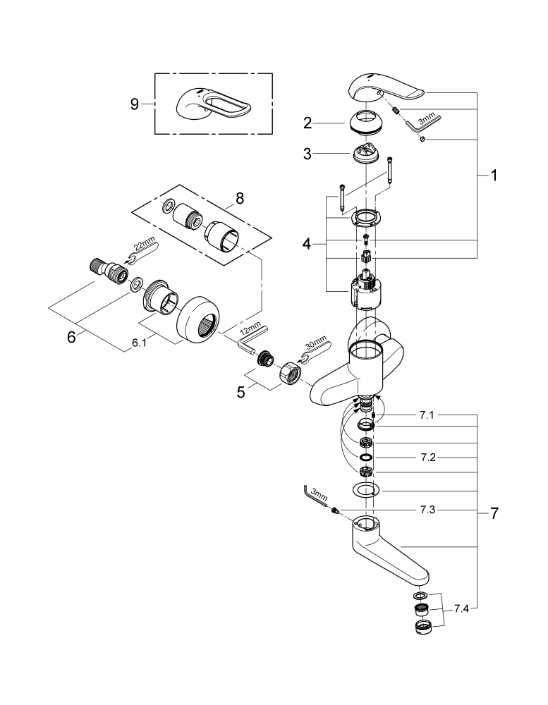 Grohe Einhand-Waschtisch-batterie Euroeco Special 32767 Wandmontage S-Anschlüsse chrom