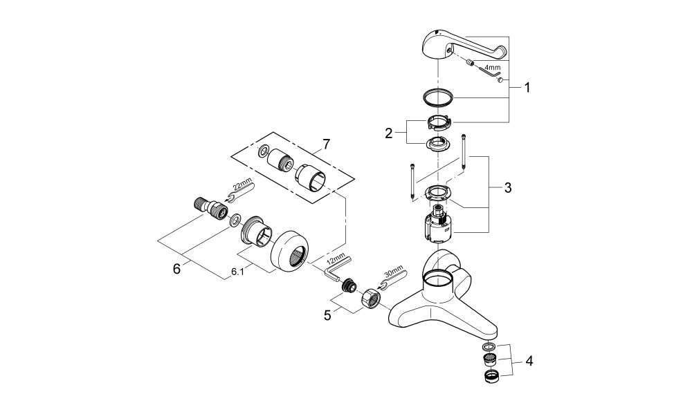 Grohe Sicherheitsmisch-Waschtisch-batterie Euroeco Special 32795 Wandm. Gussauslauf chrom