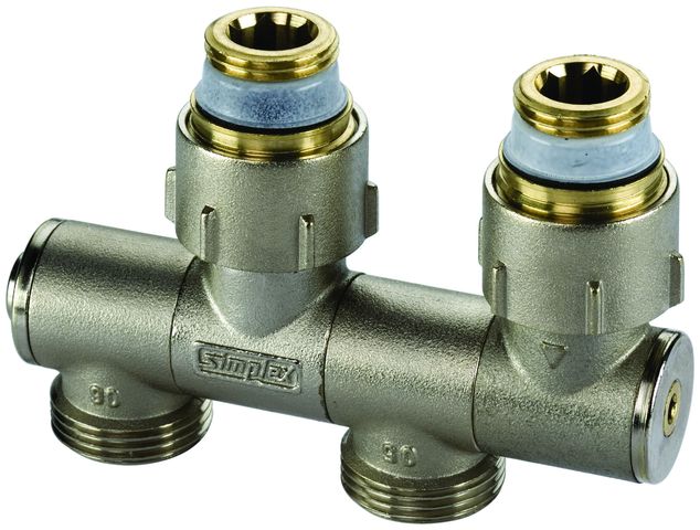 Simplex Hahnblock VarioCon N1, f. Ventil-HK m. 1/2" IG, vernickelt