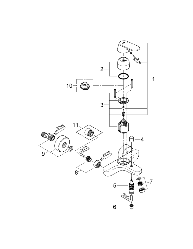 Grohe Einhand-Wannenbatterie Eurosmart C 32831 DN15 Wandmontage chrom