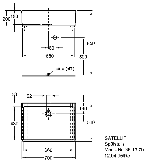 Keramag Spülstein Satellit 361370 700x500x200mm weiß(alpin) mit Überlauf