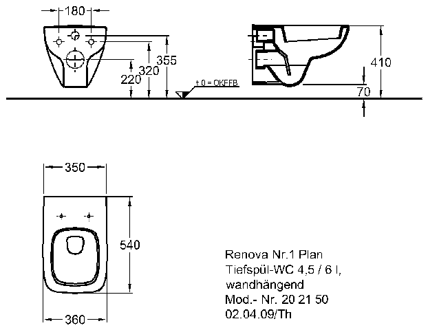 Keramag Tiefspül-WC Renova Nr. 1 Plan 202150 wandhängend