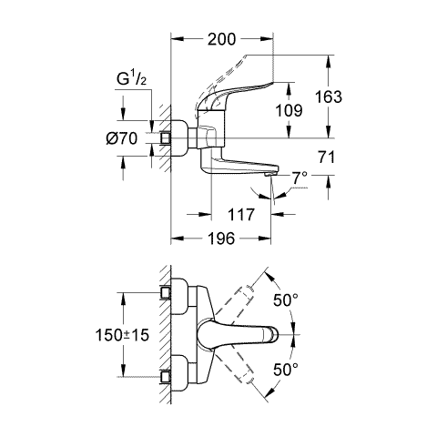Grohe Einhand-Waschtisch-batterie Euroeco Special 32767 Wandmontage S-Anschlüsse chrom