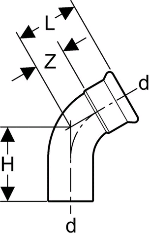Geberit Mapress Edelstahl Bogen 60°, mit Einschubende (Cr-Ni-Mo-Stahl)