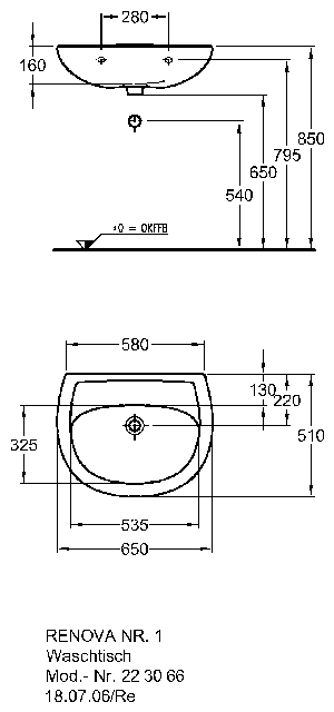 Keramag Waschtisch Renova Nr.1, 650 x 510 mm, 223066