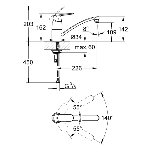 Grohe Einhand-Spültisch-Batterie Eurosmart C 32842 flacher Auslauf chrom