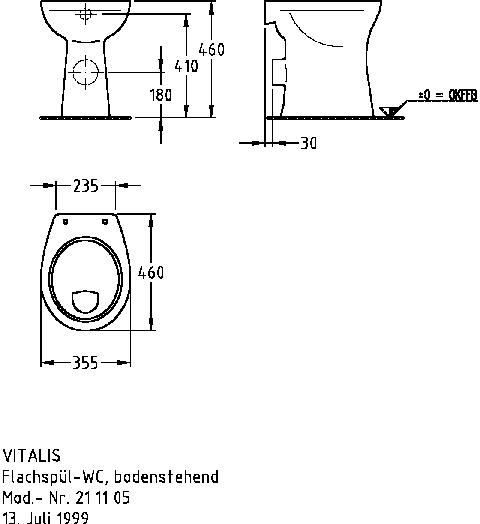 Keramag Flachspül-WC Vitalis 211105, 6L bodenstehend