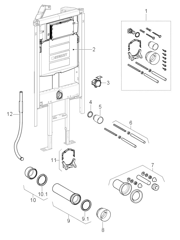 Geberit Duofix Wand-WC 112 cm mit UP-Spülkasten UP320, Eckelement
