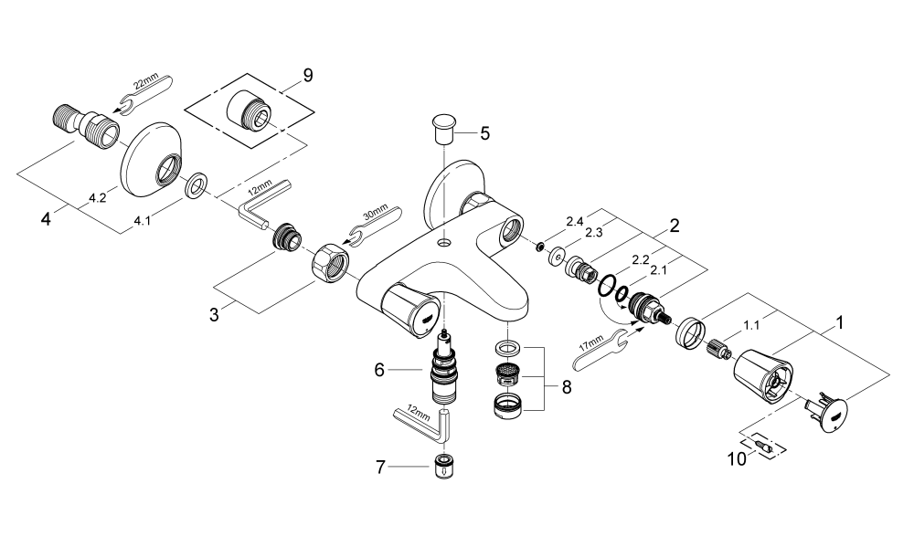 Grohe Zweigriff-Wannenbatterie Costa 25450 DN15 Wandmontage chrom