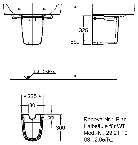 Keramag Halbsäule Renova Nr.1 Plan 292110 inkl. Kerafix-Befest.