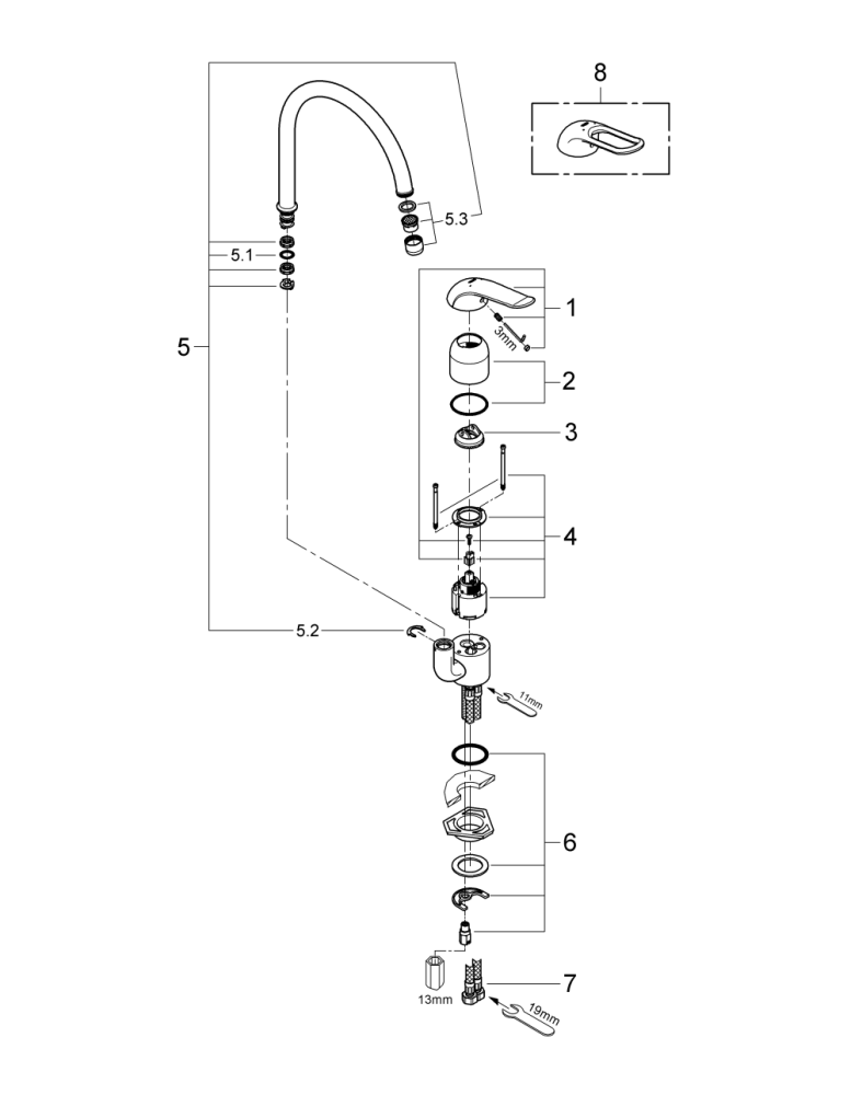 Grohe Einhand-Spültischbatterie Euroeco Special 32786 hoher Auslauf chrom