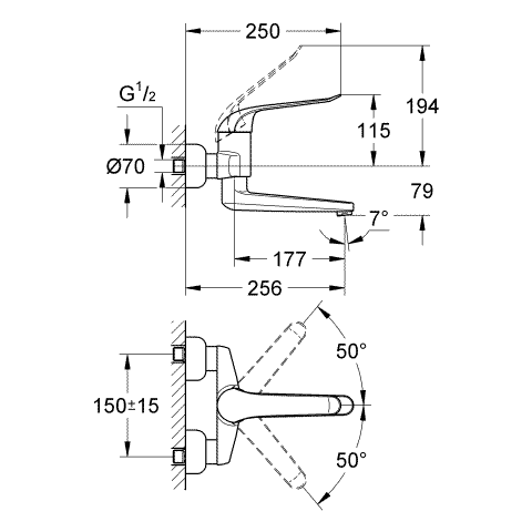 Grohe Einhand-Waschtisch-batterie Euroeco Special 32773 Wandmontage Ausladung 256mm chrom