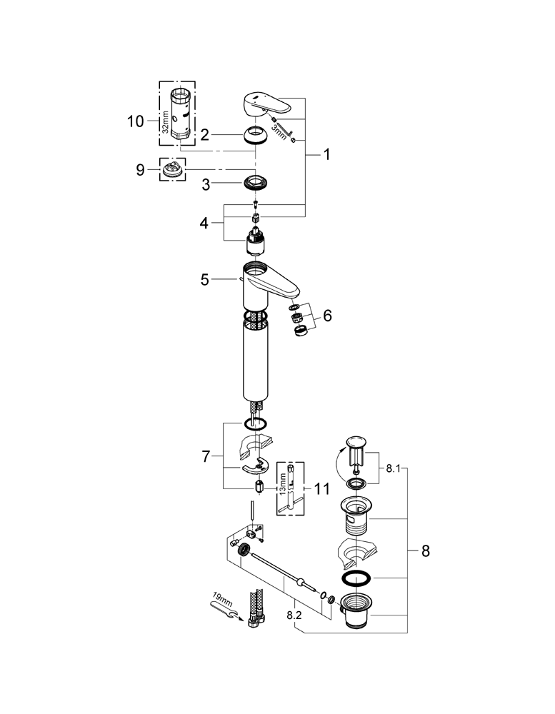 Grohe Einhand-Waschtisch-Batterie Eurodisc C 23055 für freistehende Waschschüsseln chrom
