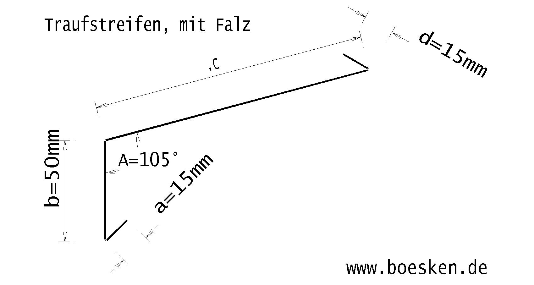 Titanzink-Traufstreifen, mit Falz, RZ vorbewittert blaugrau, L: 2m