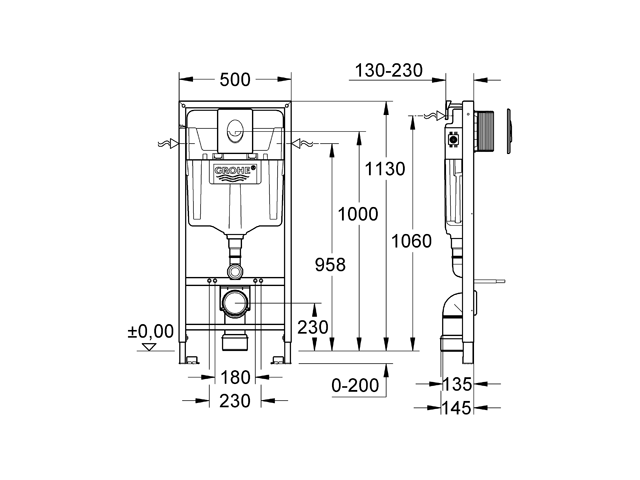 Grohe Rapid SL Set f. WC 38722 BH: 1,13m mit SPK GD 2 und Abdeckplatte Skate Air