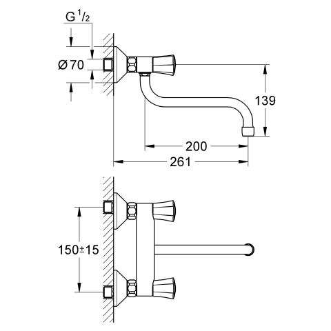 Grohe Zweigriff-Spültisch-Batterie Costa 31187 DN15 Wandmontage chrom