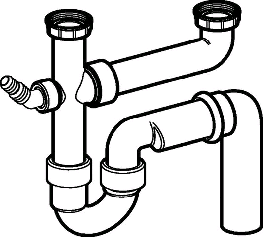 Geberit Spültisch-Ablauf G 11/2 x 50 mm weiß in PP Uni.-Abgangsbogen für zwei Becken