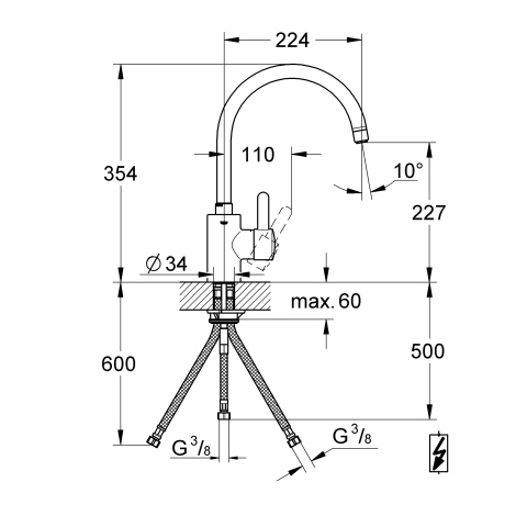 Grohe Einhand-Spültisch-Batterie Eurosmart C 31180 hoher Auslauf Niederdruck chrom