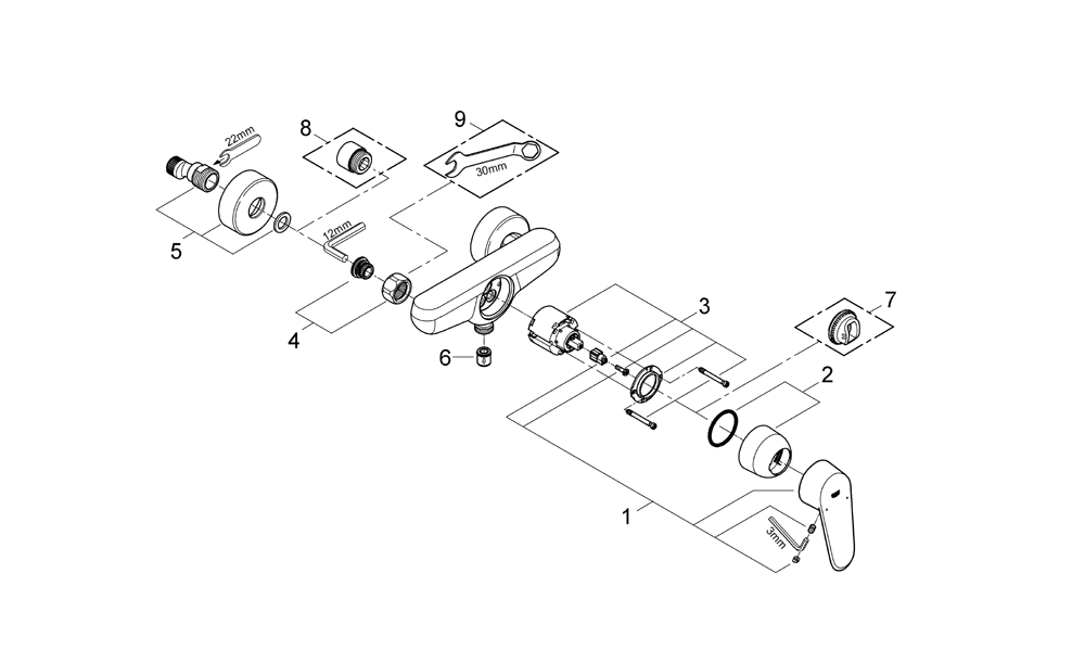 Grohe Brausebatterie Eurodisc C 33569 Wandmontage eigensicher chrom