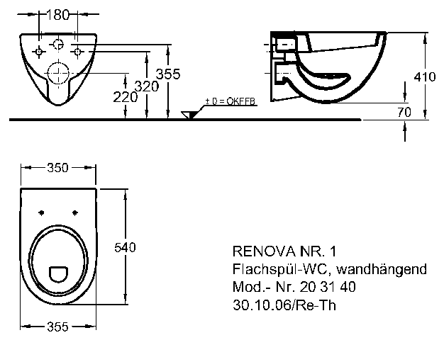 Keramag Flachspül-WC Renova Nr.1 203140, 4,5/6 l wandhängend