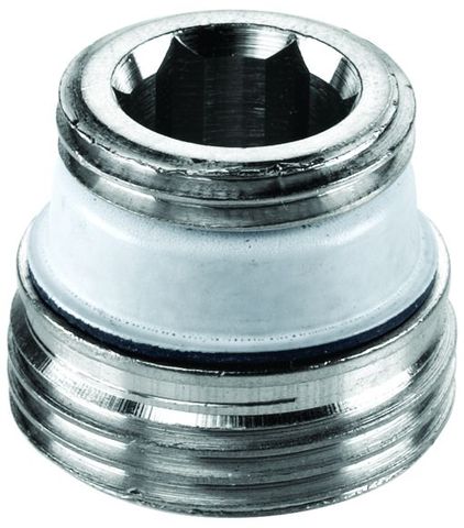 Simplex Design-Anschlussnippel 1/2" x 3/4", flachd., hochgl. verchr., F10505