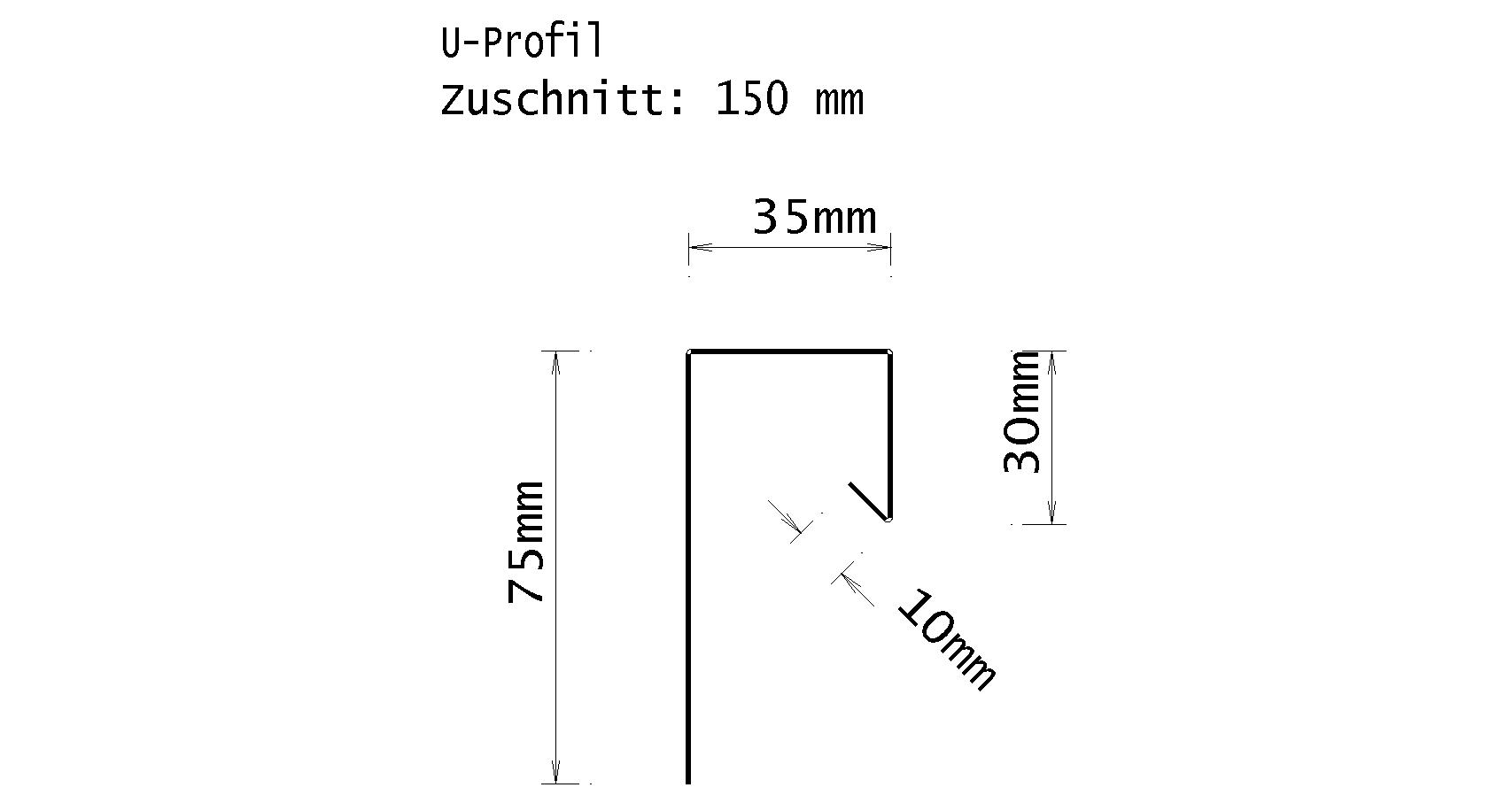 Kupfer-U-Profil, Zuschnitt: 150 x 0.70 mm, 3 Kantungen, L: 2m