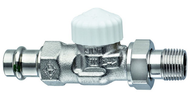 Heimeier Thermostat-Ventilunterteil V-exakt II, Durchgang, DN15 (1/2") x 15mm, Pressanschl.