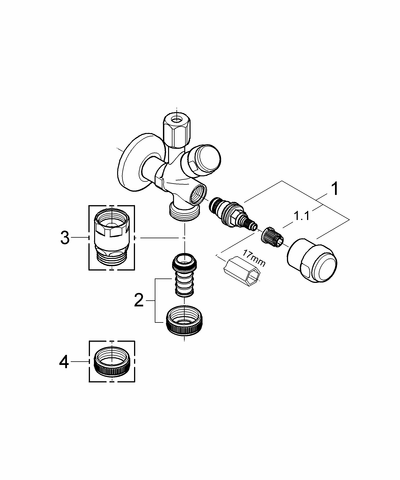Grohe WAS-Kombieckventil 41070 Design-Gr. DN10 mit RV chrom
