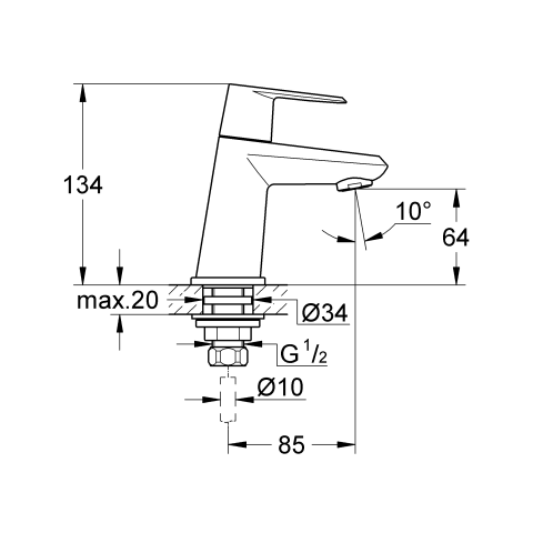 Grohe Standventil Eurodisc C 23051 mit Keramik-Oberteil chrom