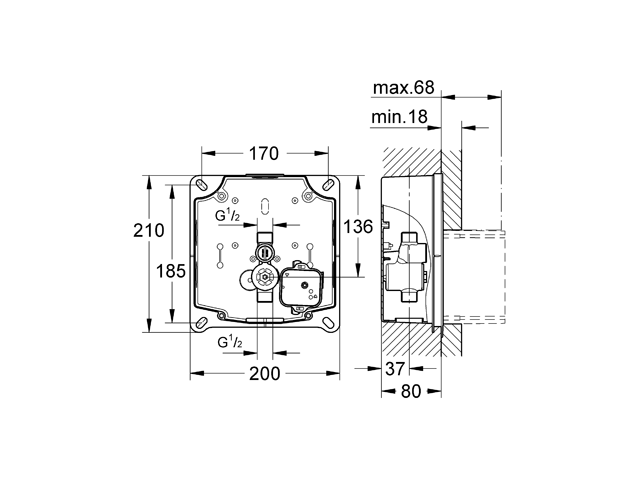 Grohe Urinal-Rohbauset Rapido U 37338 für man. Bet./Tectron IR Elektr. 6V/230V
