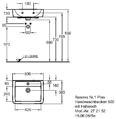 Keramag Handwaschbecken Renova Nr. 1 Plan 272152 500x380mm