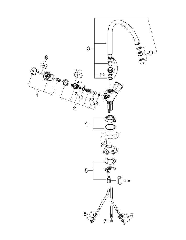Grohe Einhand-Spültisch-Batterie Costa 31930 für offene Warmwasserbereiter chrom