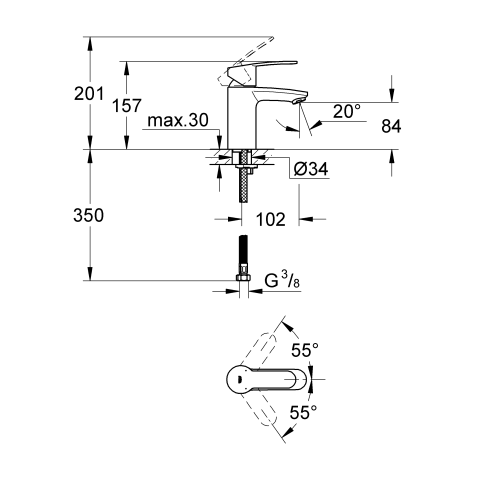 Grohe Einhand-Waschtisch-Batterie Eurostyle C 32468 EcoJoy glatter Körper chrom