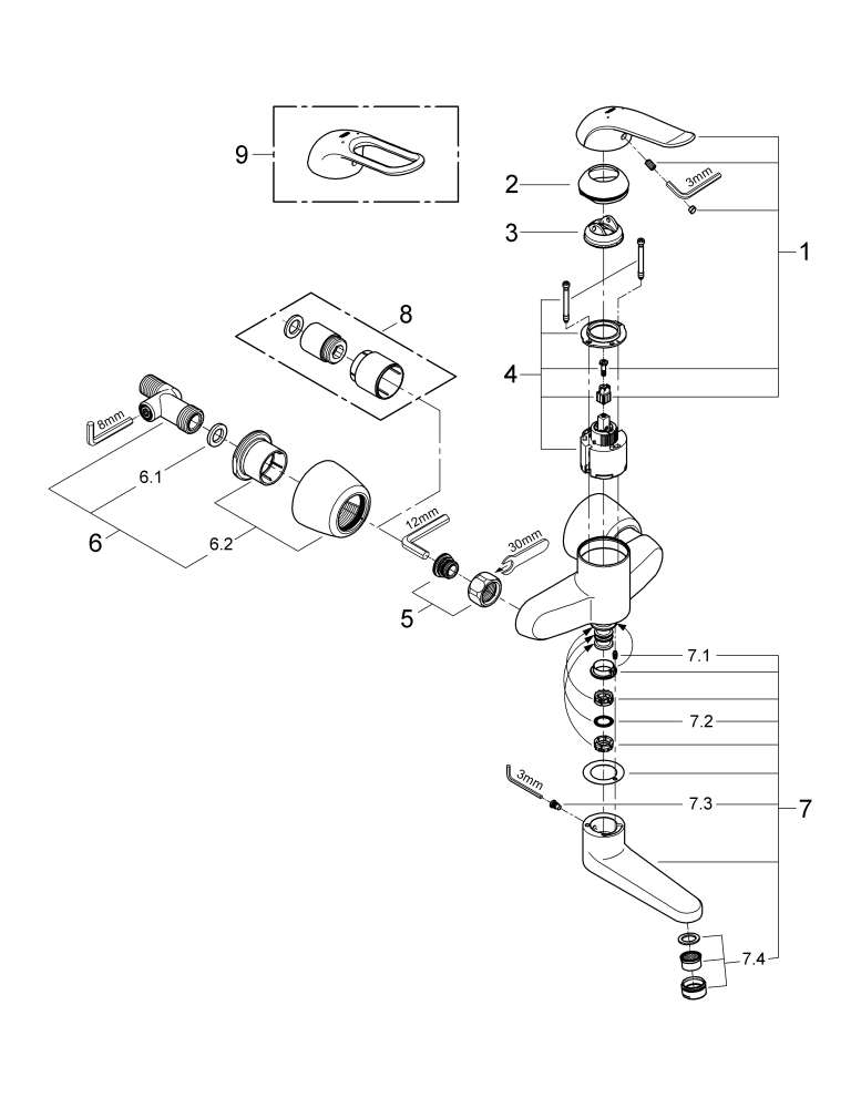 Grohe Einhand-Waschtisch-batterie Euroeco Special 32771 Wandmontage absperrb. S-Anschlüsse chrom