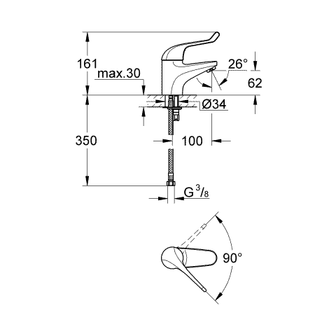 Grohe Sicherheitsmisch-Waschtisch-batterie Euroeco Special 32789 glatter Körper chrom