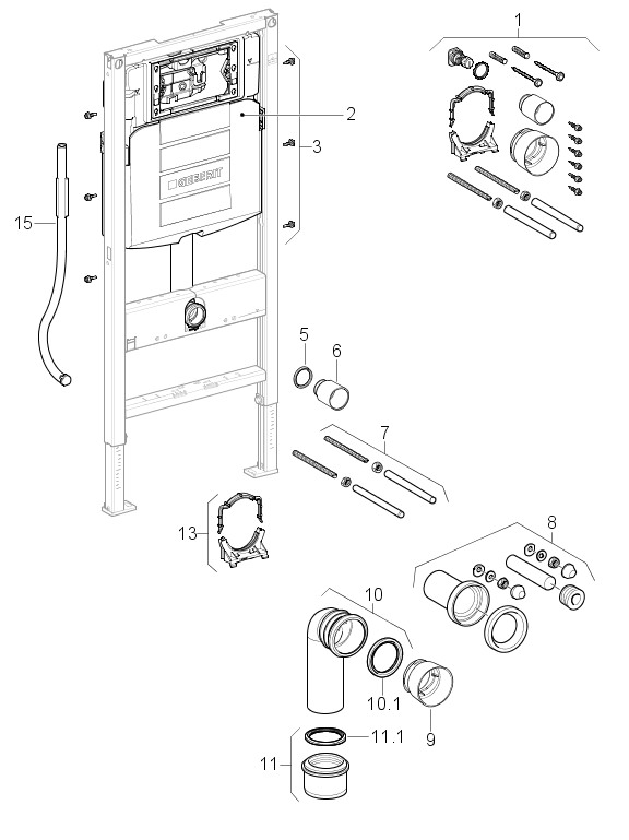 Geberit Duofix Wand-WC 112 cm mit UP-Spülkasten UP320, für Geruchsabsaugung