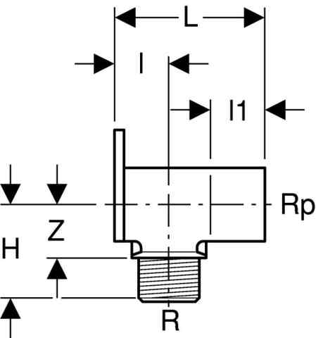 Geberit Mepla Armaturen-Anschlusswinkel 90° Rp 1/2 für MeplaFix 57 mm (Rg)