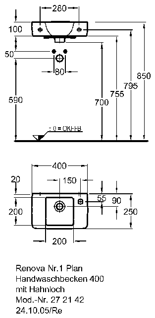 Keramag Handwaschbecken Renova Nr. 1 Plan 272142 400x250mm