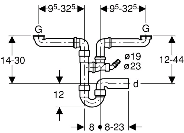 Geberit Spültisch-Ablauf G 11/2 x 50 mm weiß für WM und GS in PPf ür zwei Becken