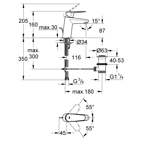 GROHE EH-WT-Batterie Eurodisc C 33190 Zugstangen-Ablaufgarnitur