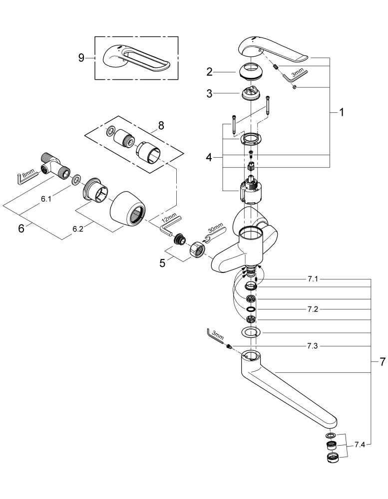 Grohe Einhand-Waschtisch-batterie Euroeco Special 32775 Wandmontage Ausladung 341mm chrom