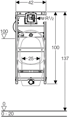 Geberit Kombifix Urinal Universal 98cm Bet.v.oben für Urinal-Steuerung ab 2009